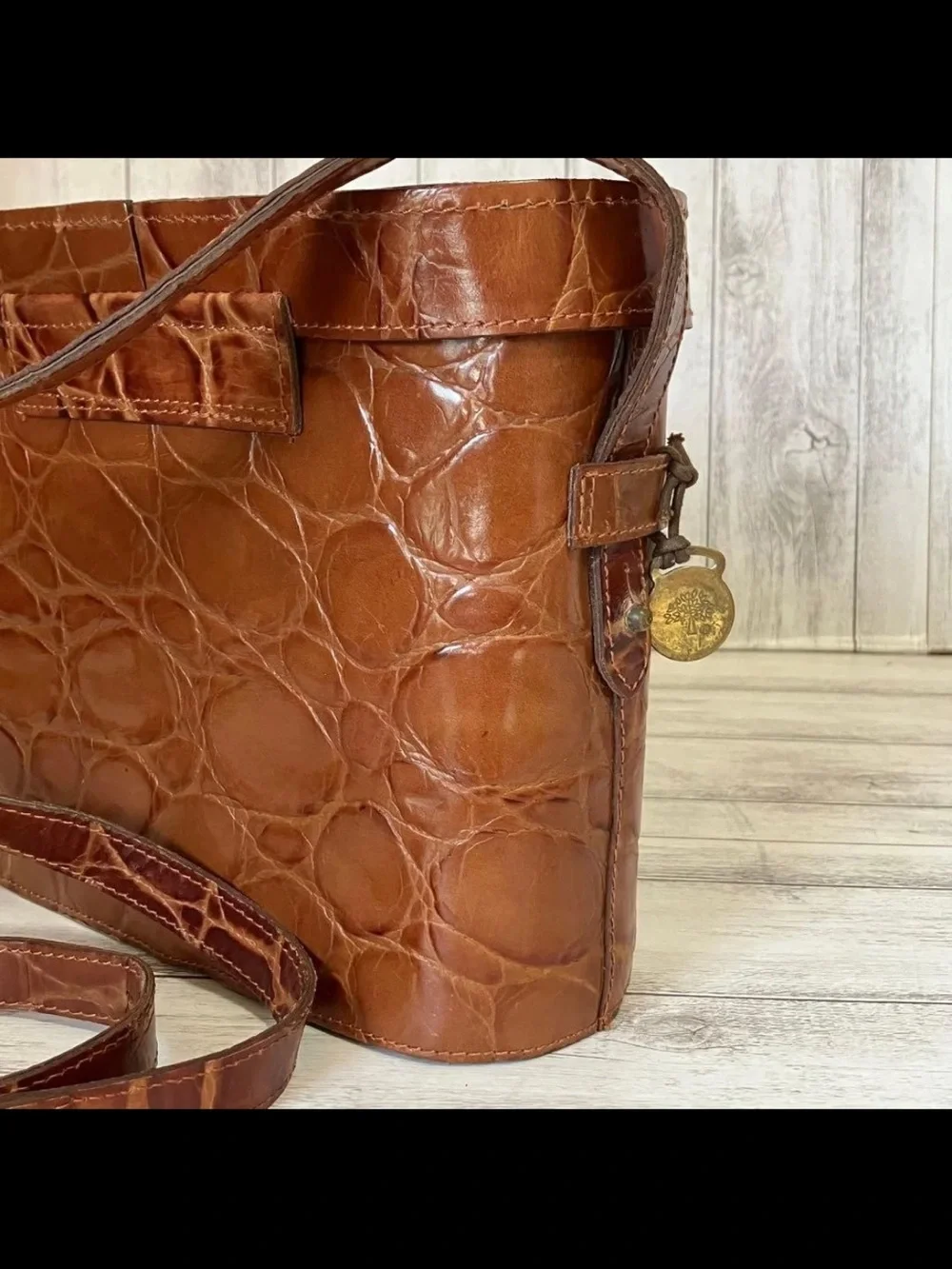 Mulberry Brown Croc-Embossed Leather Shoulder Bag